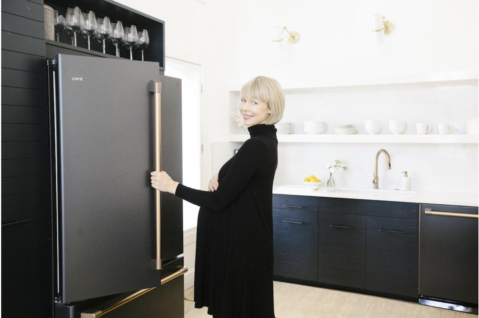 Erin Fetherston in her new kitchen with Cafe appliances