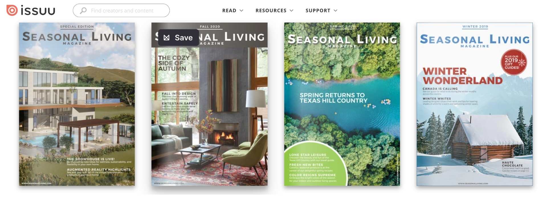 Covers of last four issues of Seasonal Living Magazine