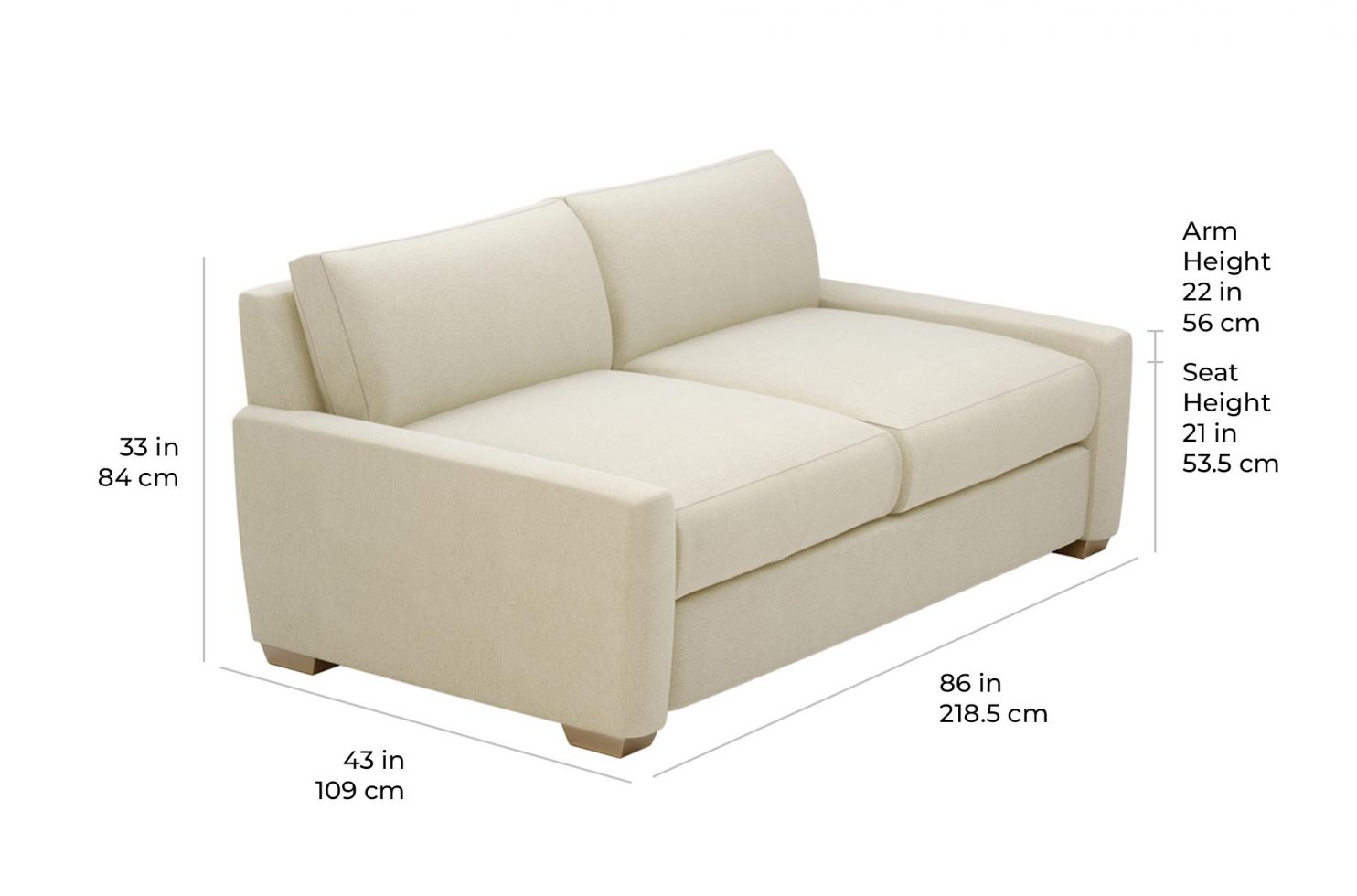 fizz imperial apartment sofa 105FT004P2 SS scale dims