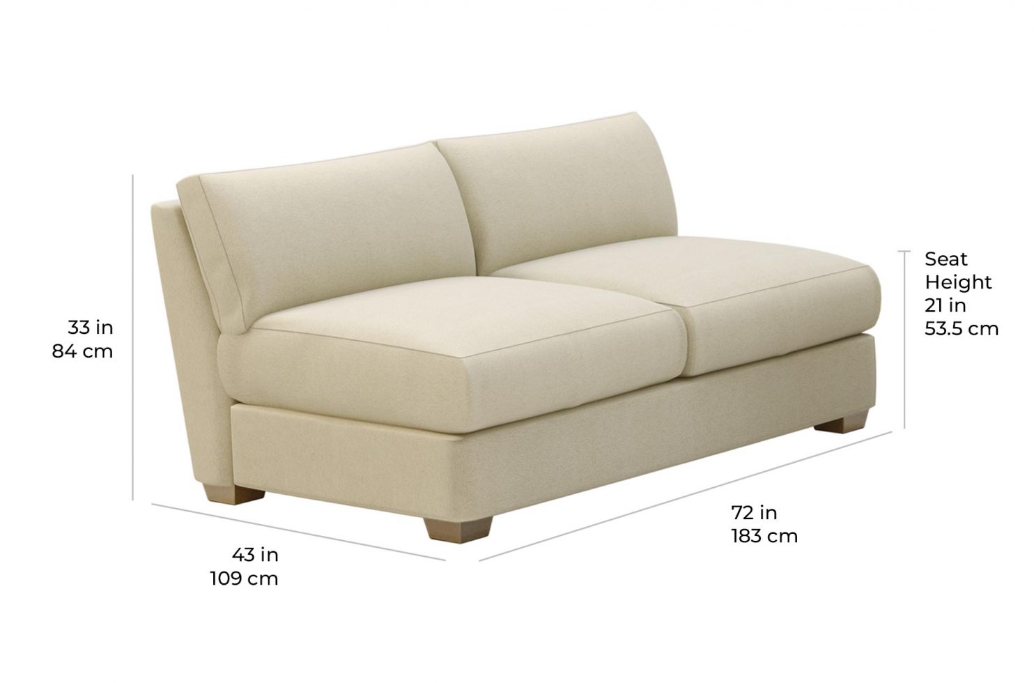 fizz imperial armless apartment sofa 105FT004P2 SAS scale dims