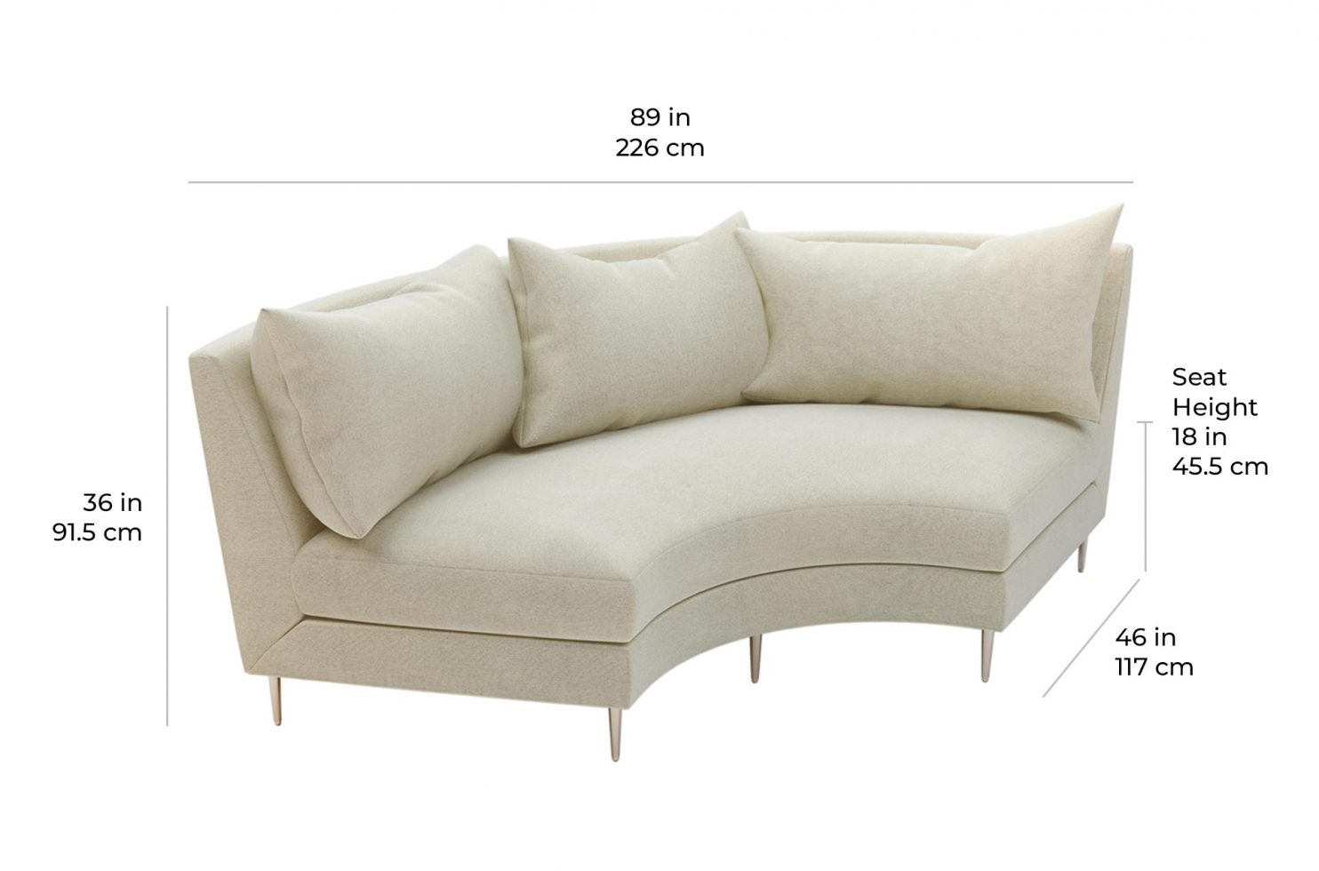 fizz mimosa armless sofa 105FT003P2 AS scale dims