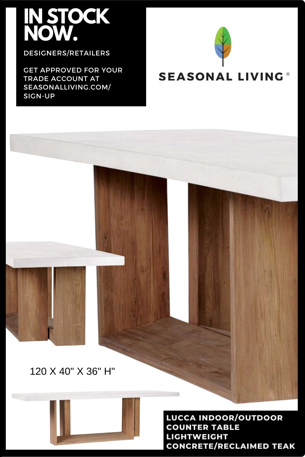 Lucca Counter Table For Indoor Outdoor from Seasonal Living