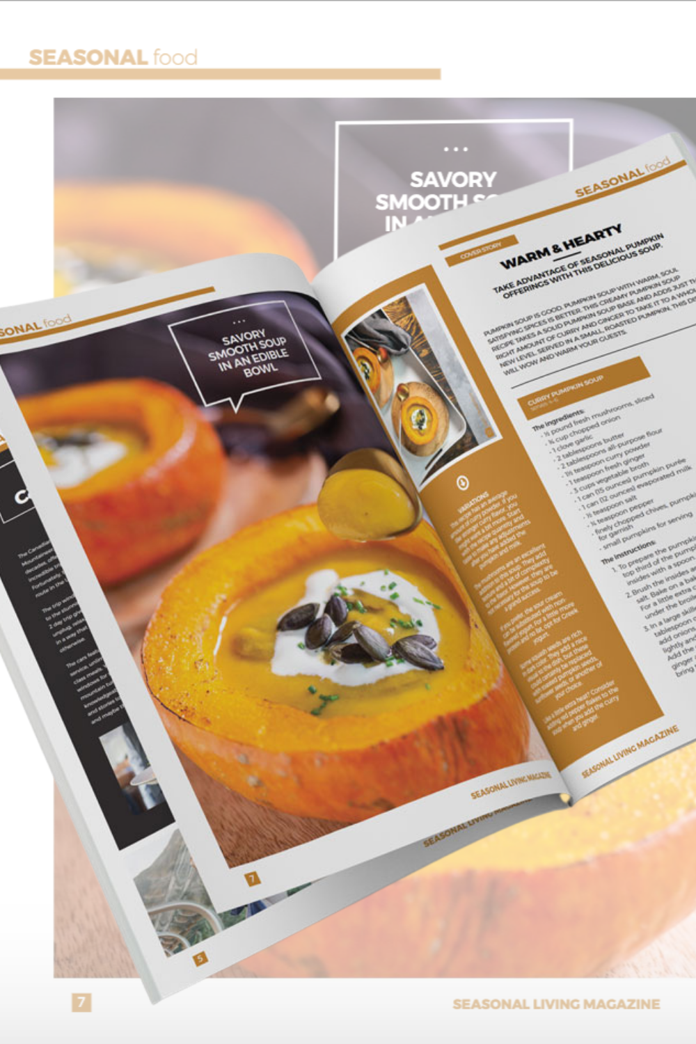 A recipe for savour pumpkin soup in an edible bowl with photography by Sam Henderson.