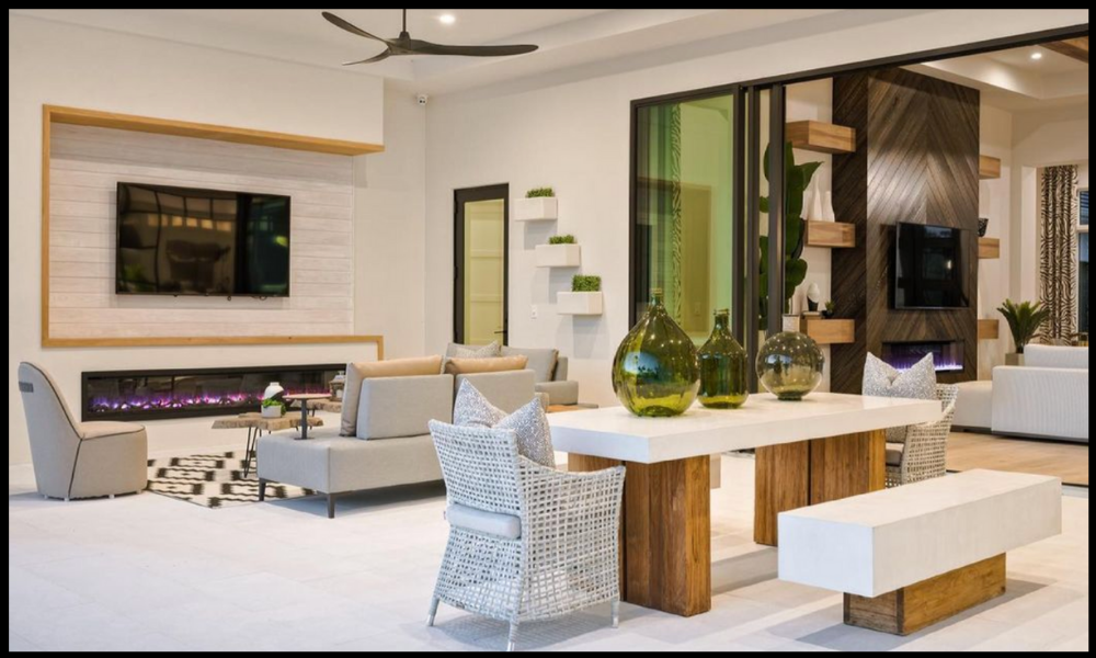 A stunning indoor/outdoor space set designed by the team at Clive Daniel home, and utilizing items from Seasonal Living's PERPETUAL collection of reclaimed teak with natural concrete. 